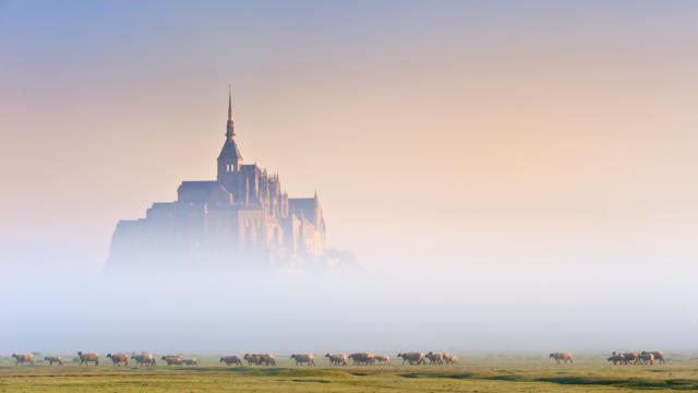 Le Mont St Michel dans la brume du matin
