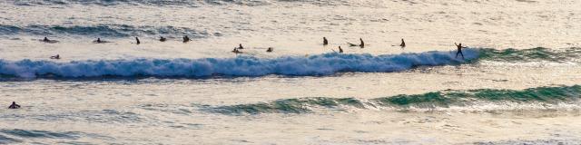 Surfeurs sur la plage du Minou - Locmaria-Plouzané - près de Brest