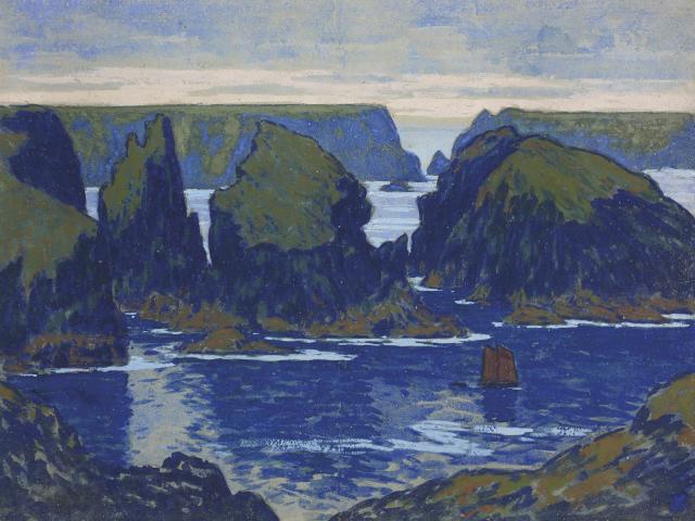 Jean-Francis Auburtin (1866-1930) - Belle île, Goulphar, 1895 - Gouache sur carton