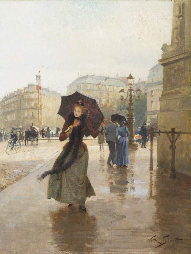 Exposition - Sous la pluie - Musée d'arts de Nantes - Victor Gabriel Gilbert (1847-1933), La Demoiselle, avant 1899. Bayeux Musée d'art et d'histoire Baron Gérard.