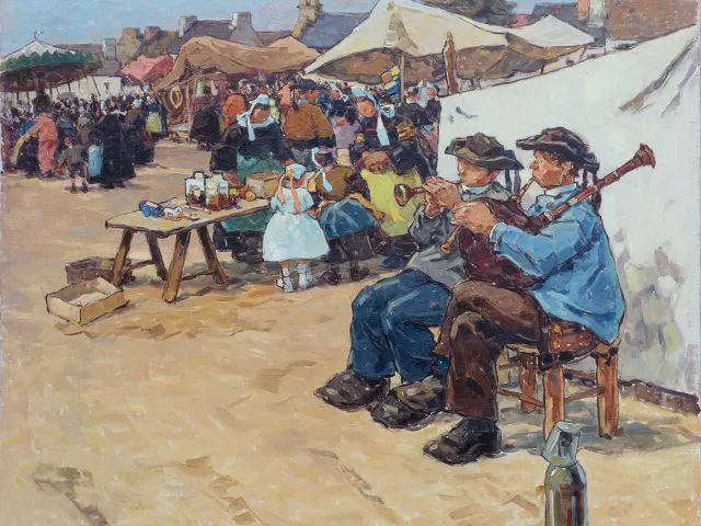 Jacques de Chastellus (1894-1957), Couple de sonneurs, fête au Guilvinec, huile sur toile – 65 x 72 cm, collection particulière.